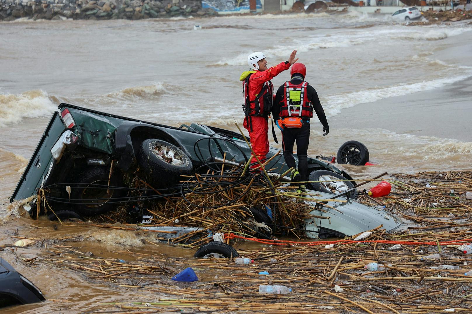 Bilder der Verwüstung nach einem heftigen Unwetter nahe der kretischen Hauptstadt Heraklion am 15. Oktober 2022.