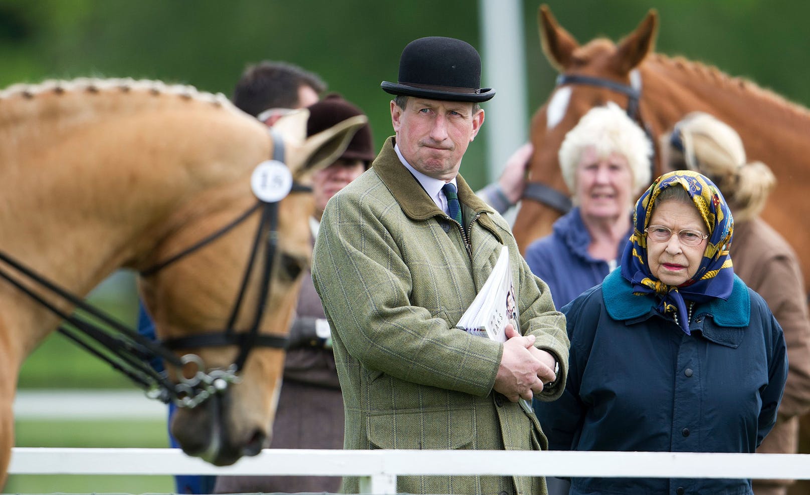 Queen Elizabeth II. beobachtet ihr Pferd "First Love" bei der Thoroughbread Ridden Show Horse Class am ersten Tag der Royal Windsor Horse Show auf dem Gelände von Schloss Windsor. Die 1943 gegründete Show feierte im Jahr 2013 ihr 70-jähriges Bestehen.