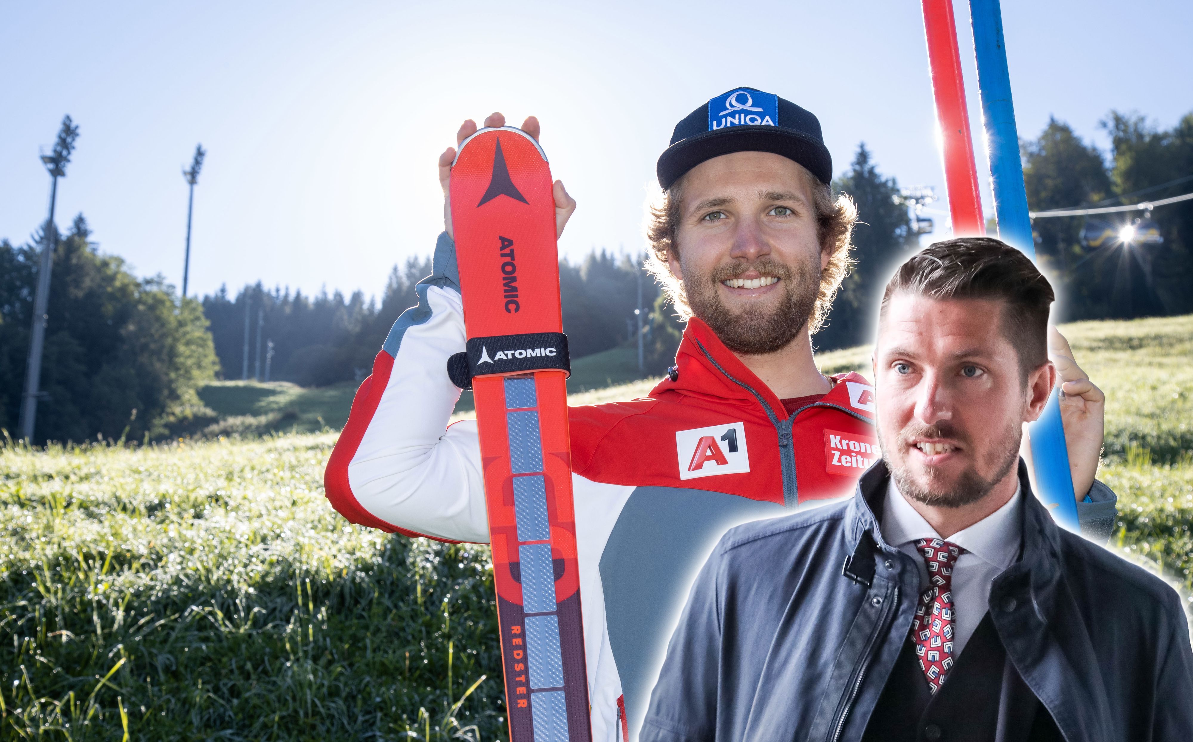 Marco Schwarz (l.) traut dem Ski von Marcel Hirscher einiges zu.