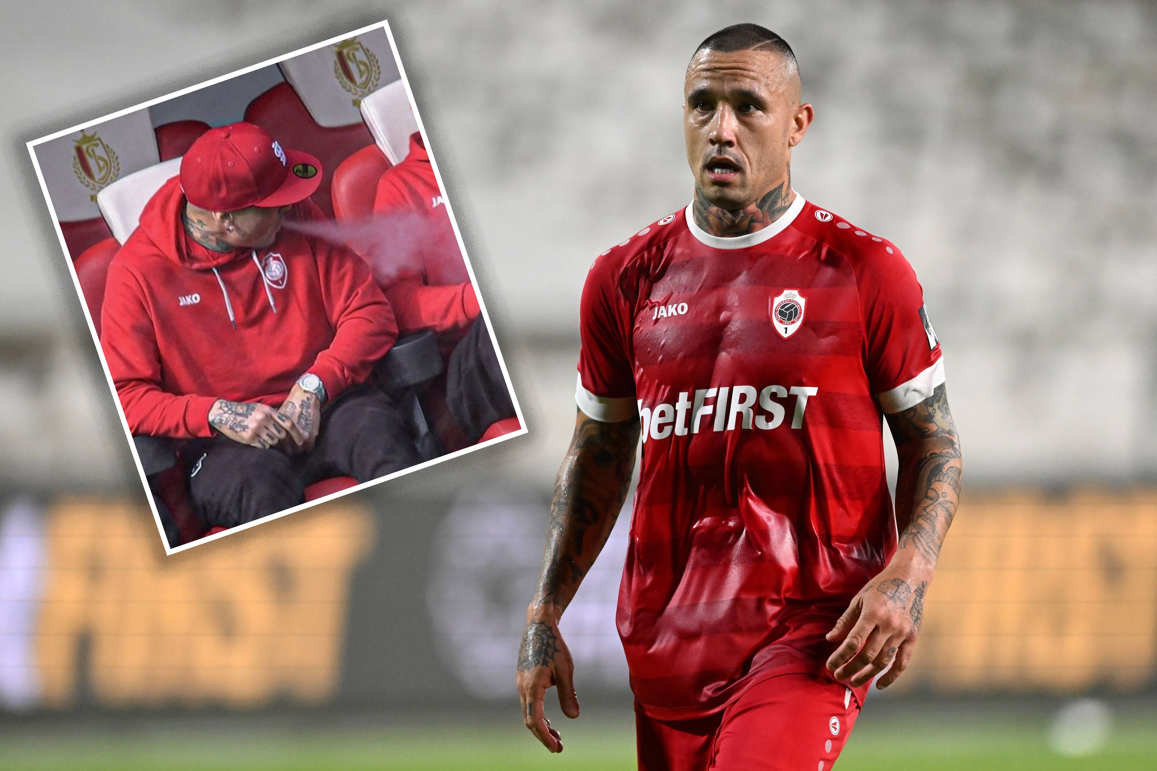 Radja Nainggolan raucht auf der Ersatzbank.