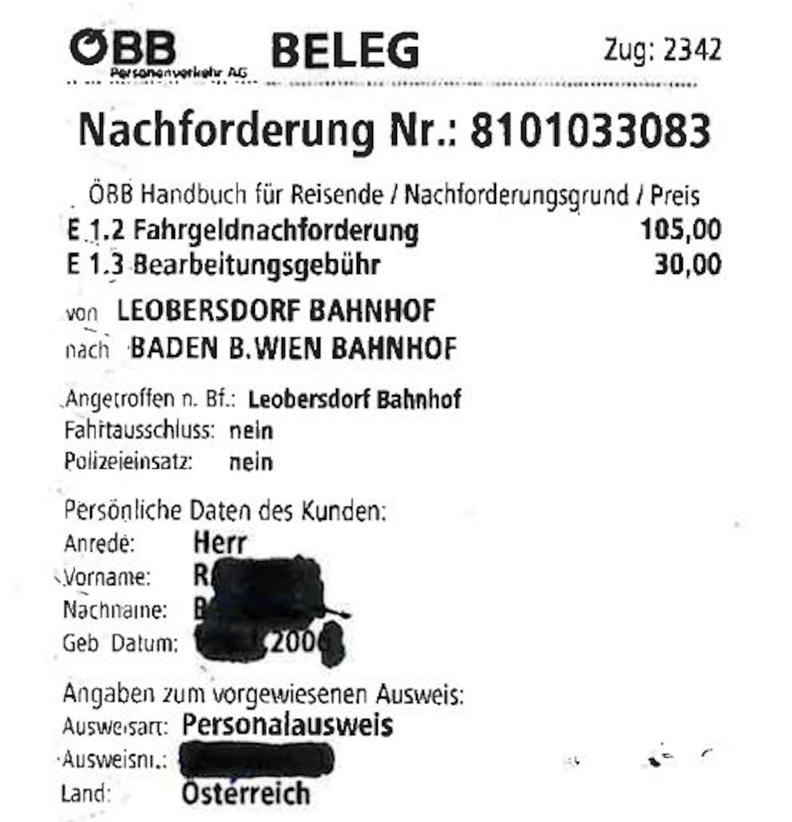 Ausweis noch nicht da: 135 Euro sollte der Lehrling zum Schluss insgesamt zahlen.