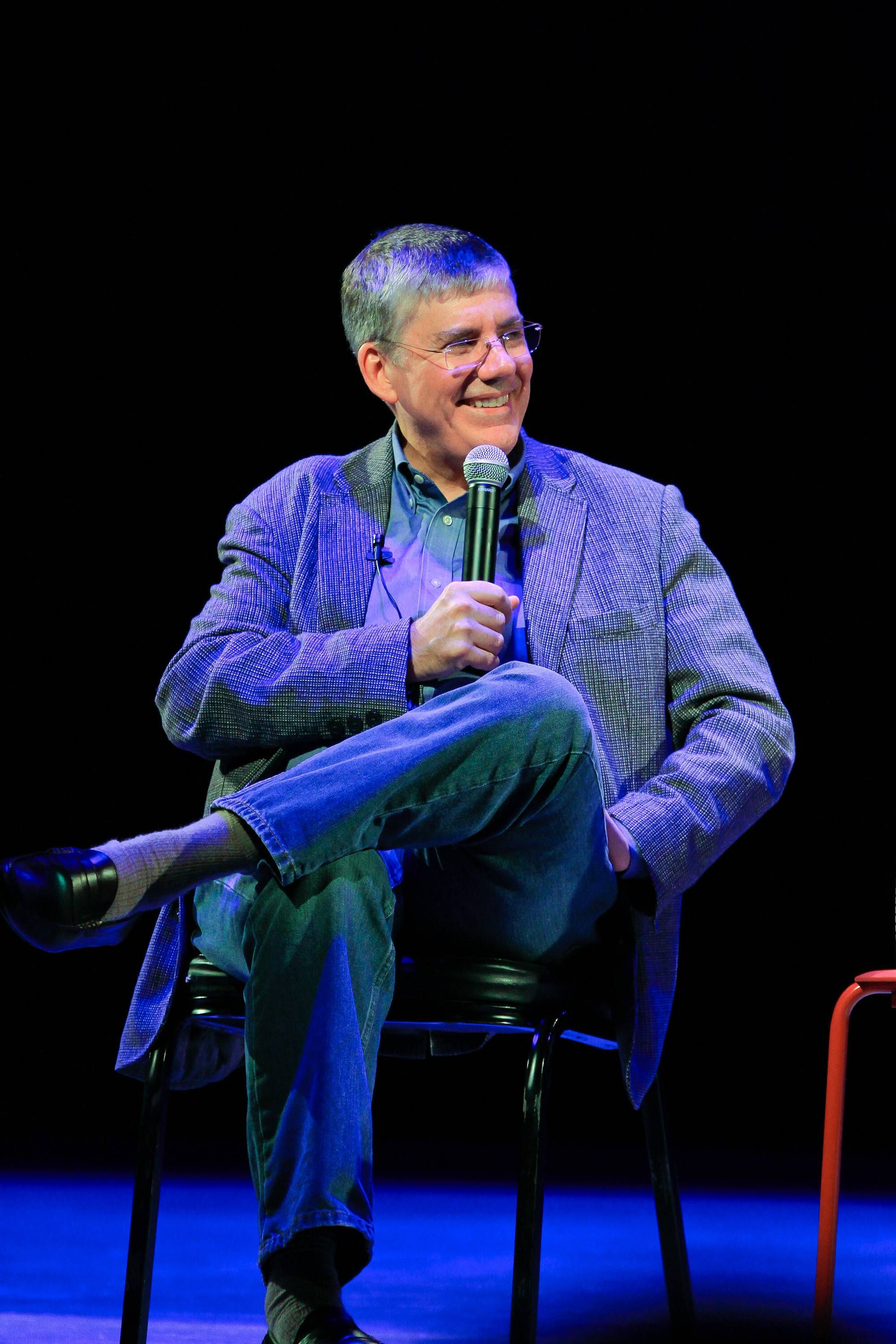 Oct. 6, 2015 - New York, NY, U.S. - Author Rick Riordan in conversation with Adam Gidwitz for the launch of his new book ; Magnus Chase and the Gods of Asgard: The Sword of Summer. on October 6, 2015 at Symphony Space in New York City. New York U.S.  - ZUMAs49_