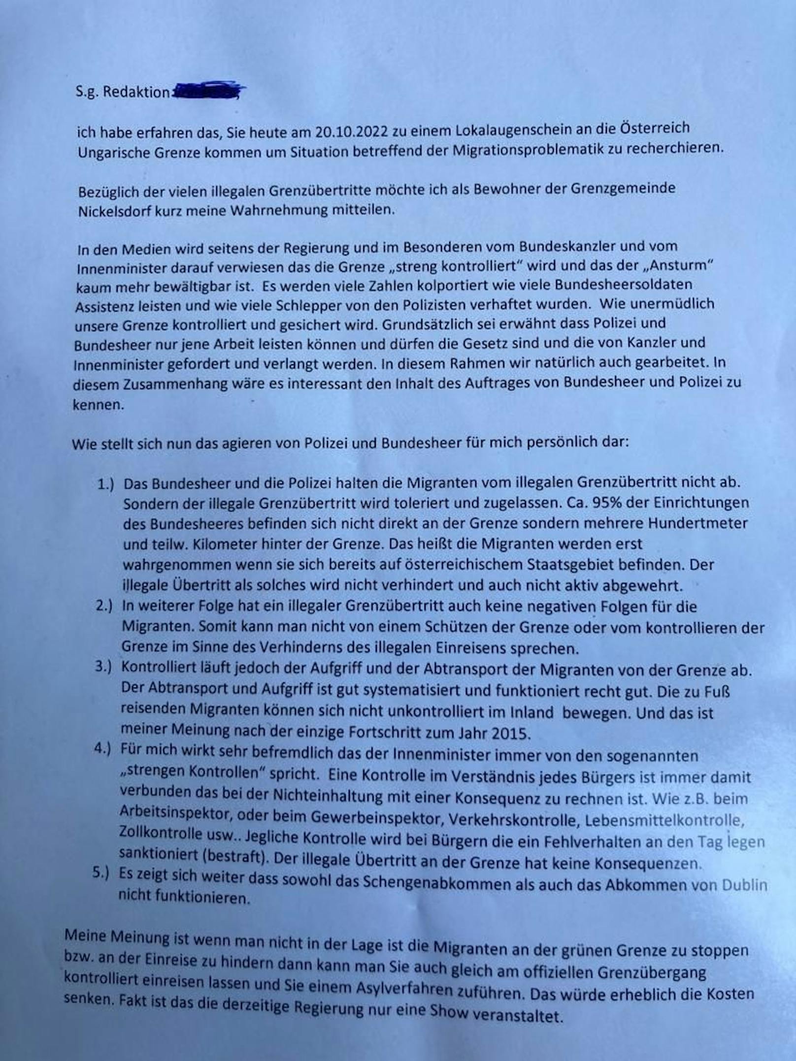 Bewohner aus der Region über die Zustände, seine Wahrnehmungen und die Probleme.