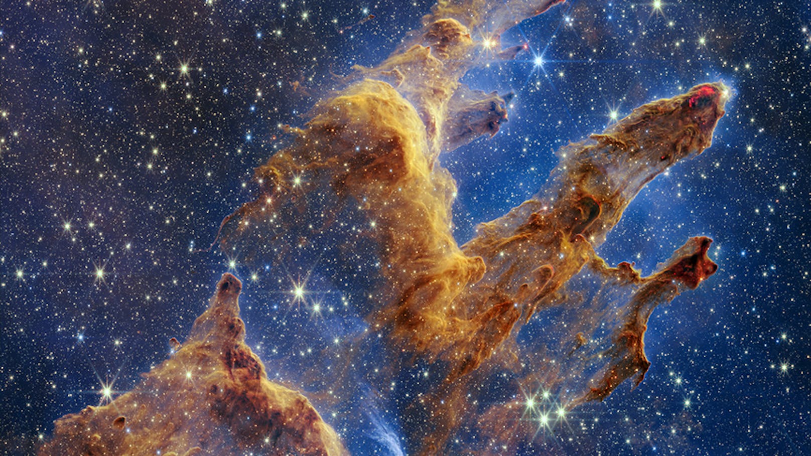 Das neue Nasa-Foto zeigt die Säulen der Schöpfung, die in der Nah-Infrarot-Ansicht des James-Webb-Weltraumteleskops in einem Kaleidoskop von Farben erstrahlen.