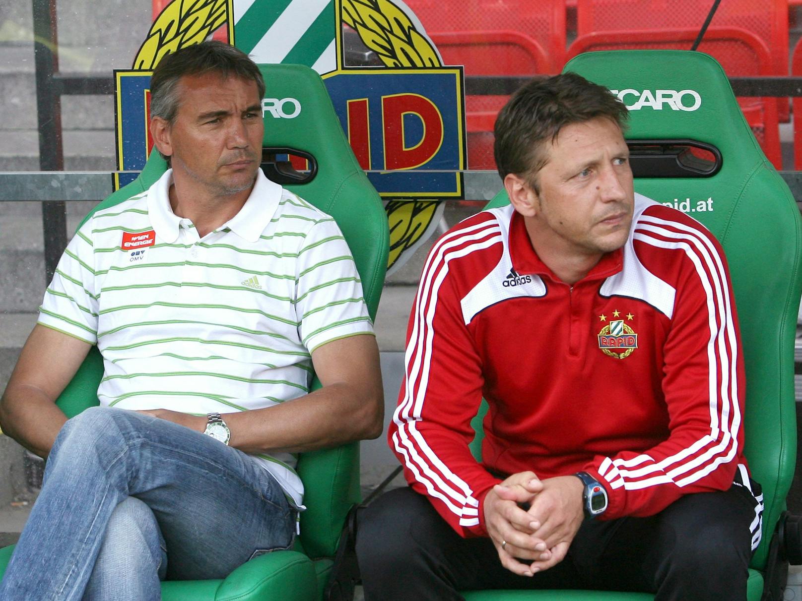 2009 bei Rapid noch Kollegen: Coach Peter Pacult (l.) und sein "Co" Zoran Barisic.