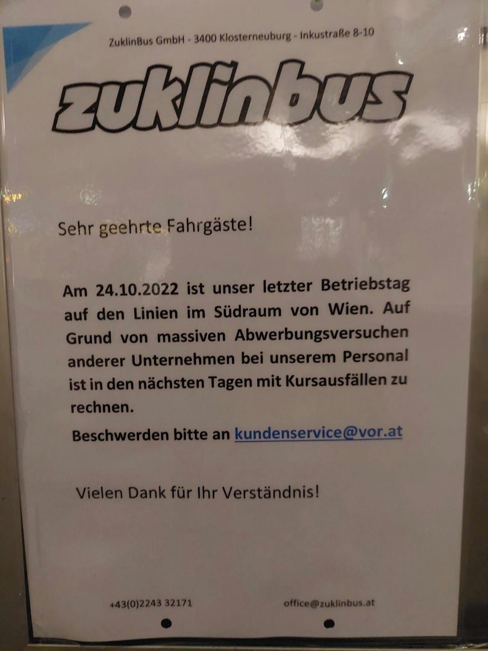 Zuklinbus informiert: Letzter Betriebstag am 24.10.