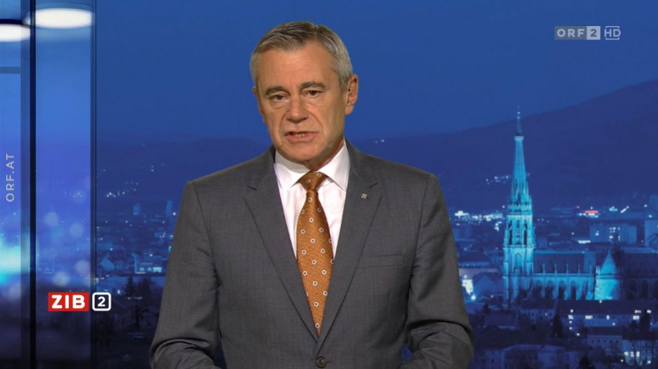 Heinrich Schaller, Vorstandsvorsitzende der Raiffeisenlandesbank Oberösterreich, zu Gast in der ZIB2 mit Armin Wolf am 27. Oktober 2022.