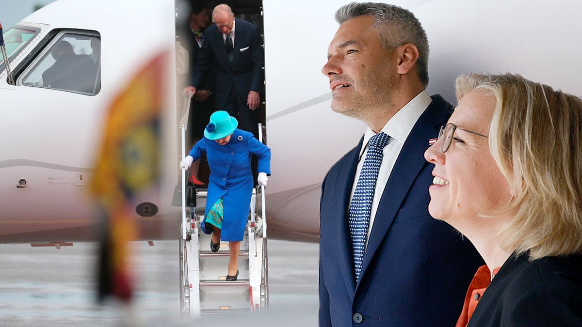 Royaler Luxus: Nehammer und Gewessler auf den Spuren der Queen.