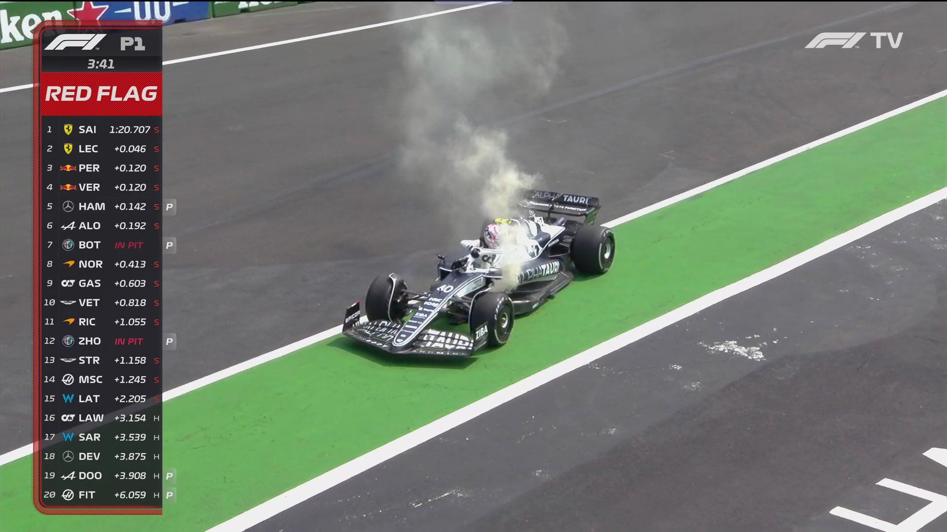 Am Alpha Tauri von Liam Lawson entstand ein Feuer. 