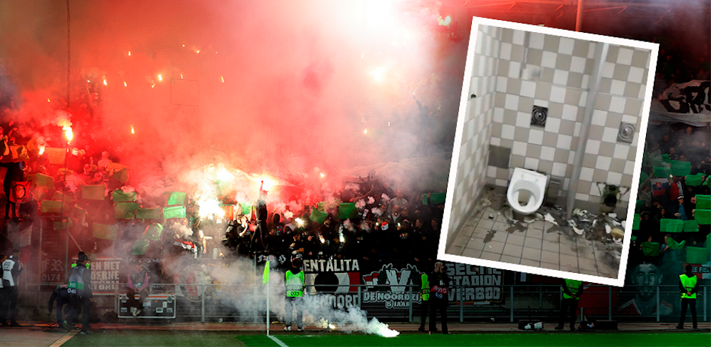 Fans von Feyenoord Rotterdam haben den Auswärtssektor in Graz zerstört. 