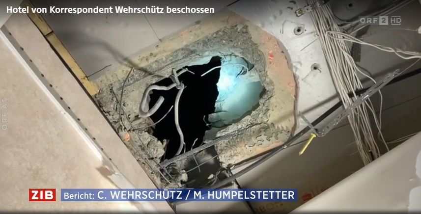 Das Hotel, in dem Christian Wehrschütz mit seinem Team untergebracht ist, geriet unter russischen Beschuss.