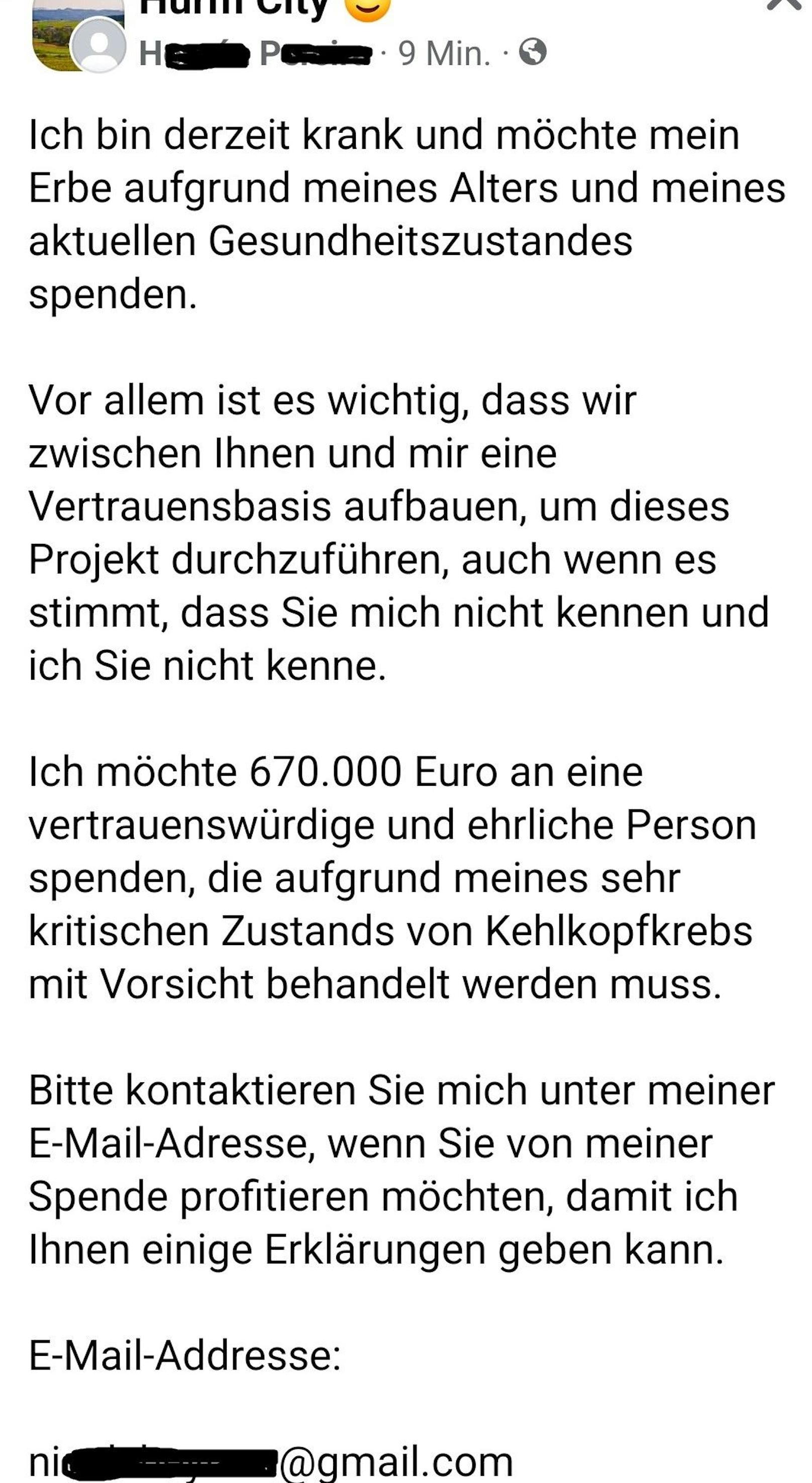 670.000€ will der Krebspatient spenden.