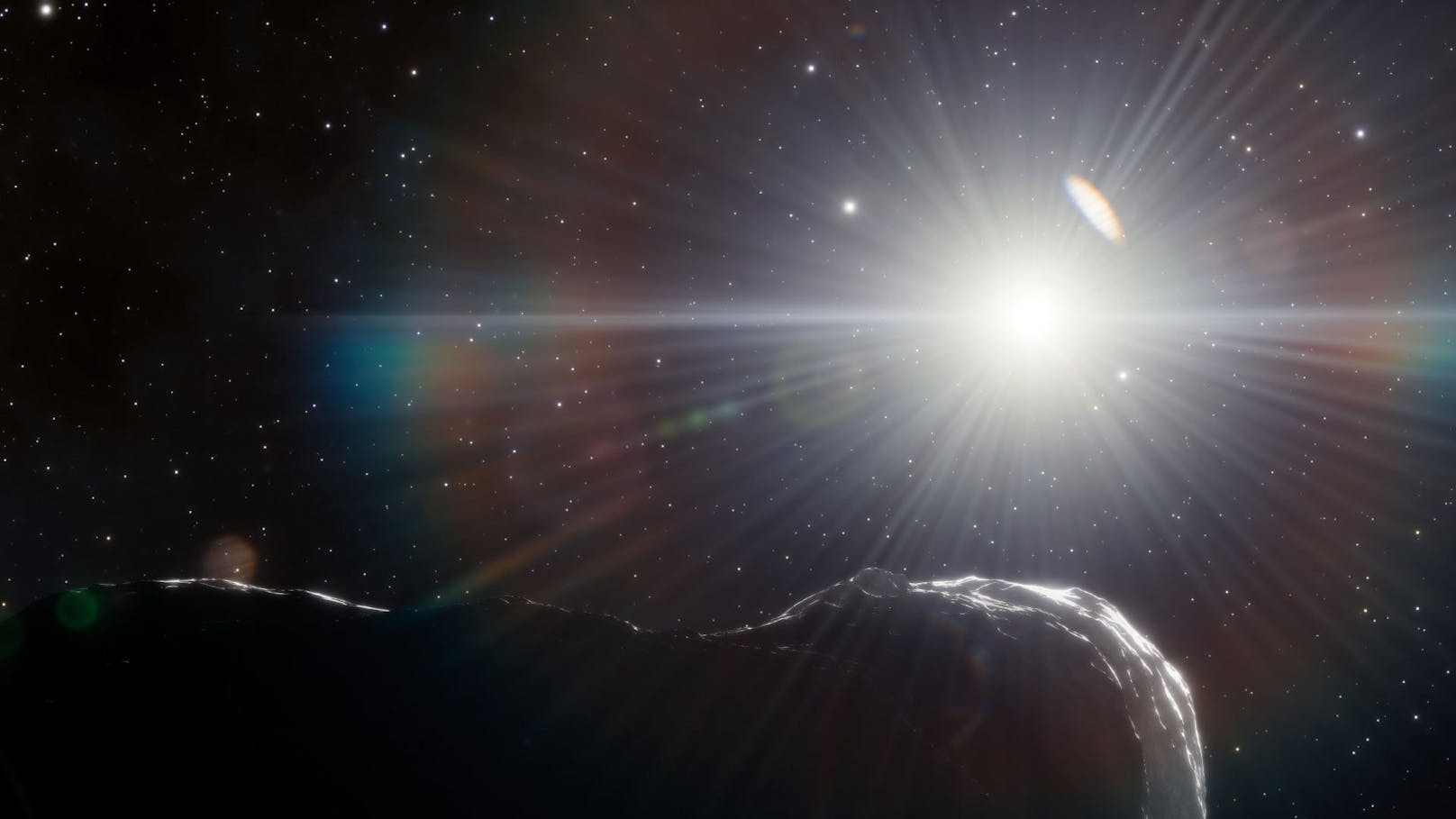 Der neu entdeckter Asteroid 2022 AP7 versteckte sich im grellen Sonnenlicht. (Künstliche Darstellung)