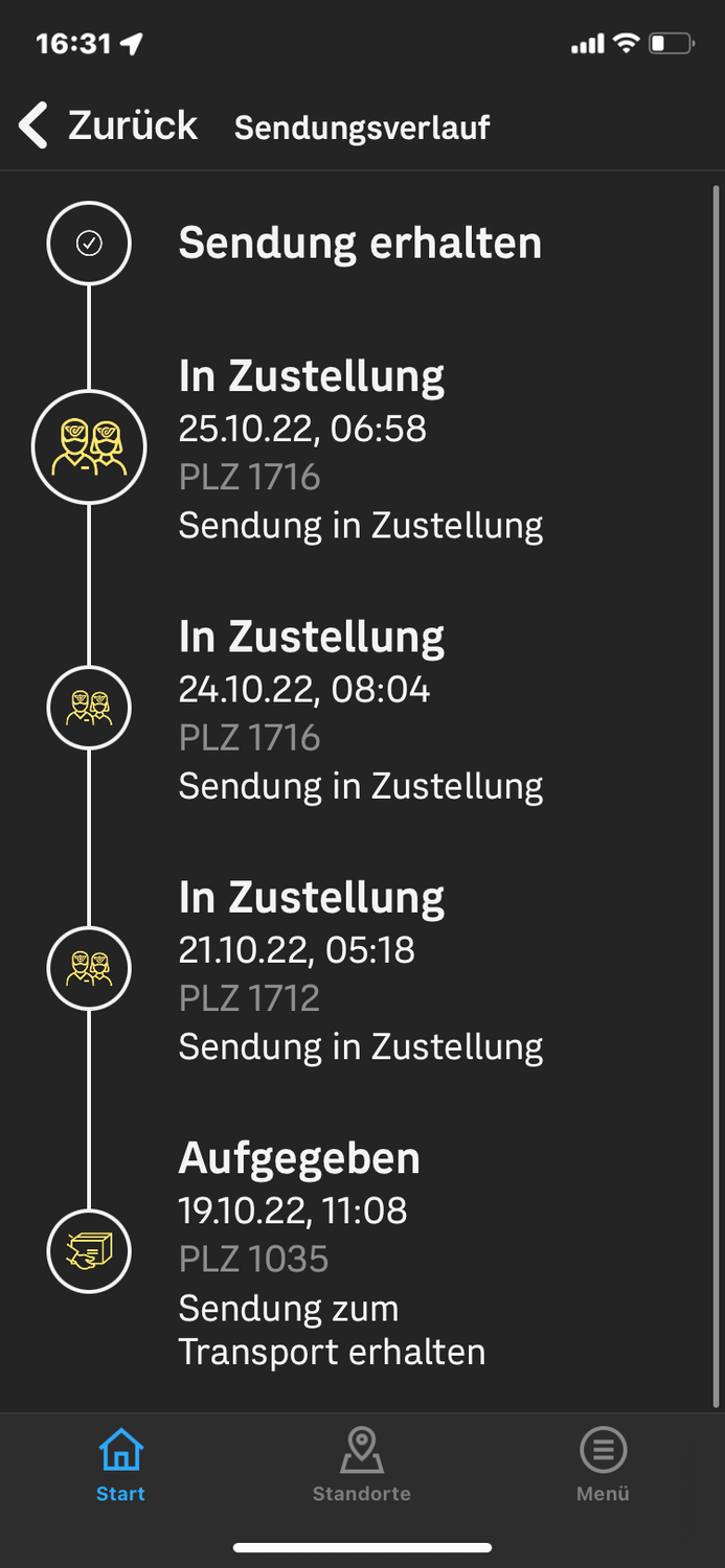 Ein Auszug der Sendungsverfolgung zeigt: Irgendwas hat hier nicht ganz geklappt…