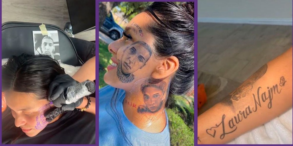 Lauras Name und Portrait zieren jetzt Narallys Körper.