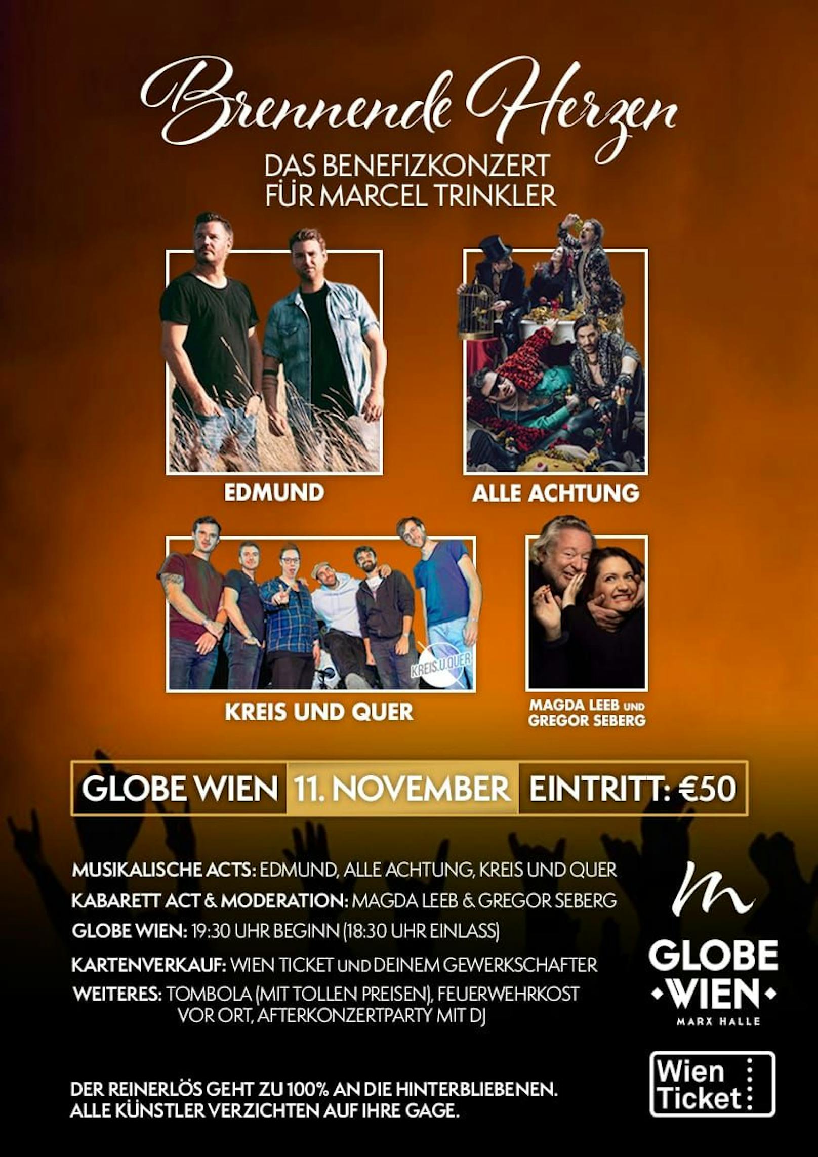 Am 11. November findet im GlobeWien ein Benefizabend für Michelle, Tobias und Laura statt.