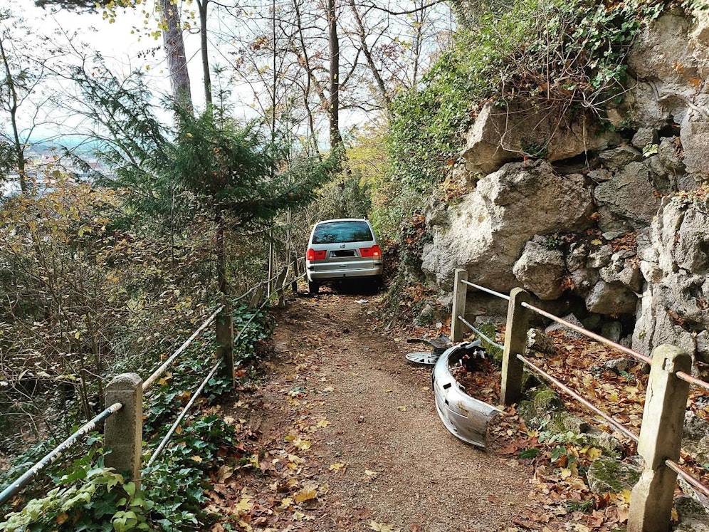 Der Seat parkte am Fußweg im Kurpark, im Bereich oberhalb der Sommerarena.