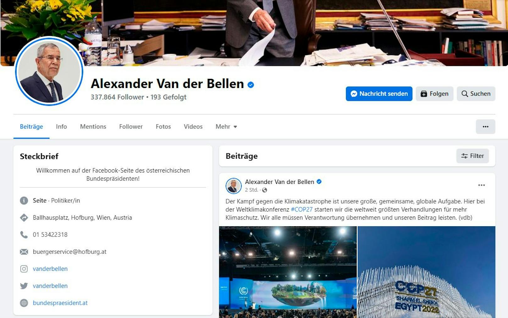 Die Präsidentschaftskanzlei bespielt mit mehreren Mitarbeitern Alexander Van der Bellens Social Media Auftritte. Es gibt ihn auf Facebook,...