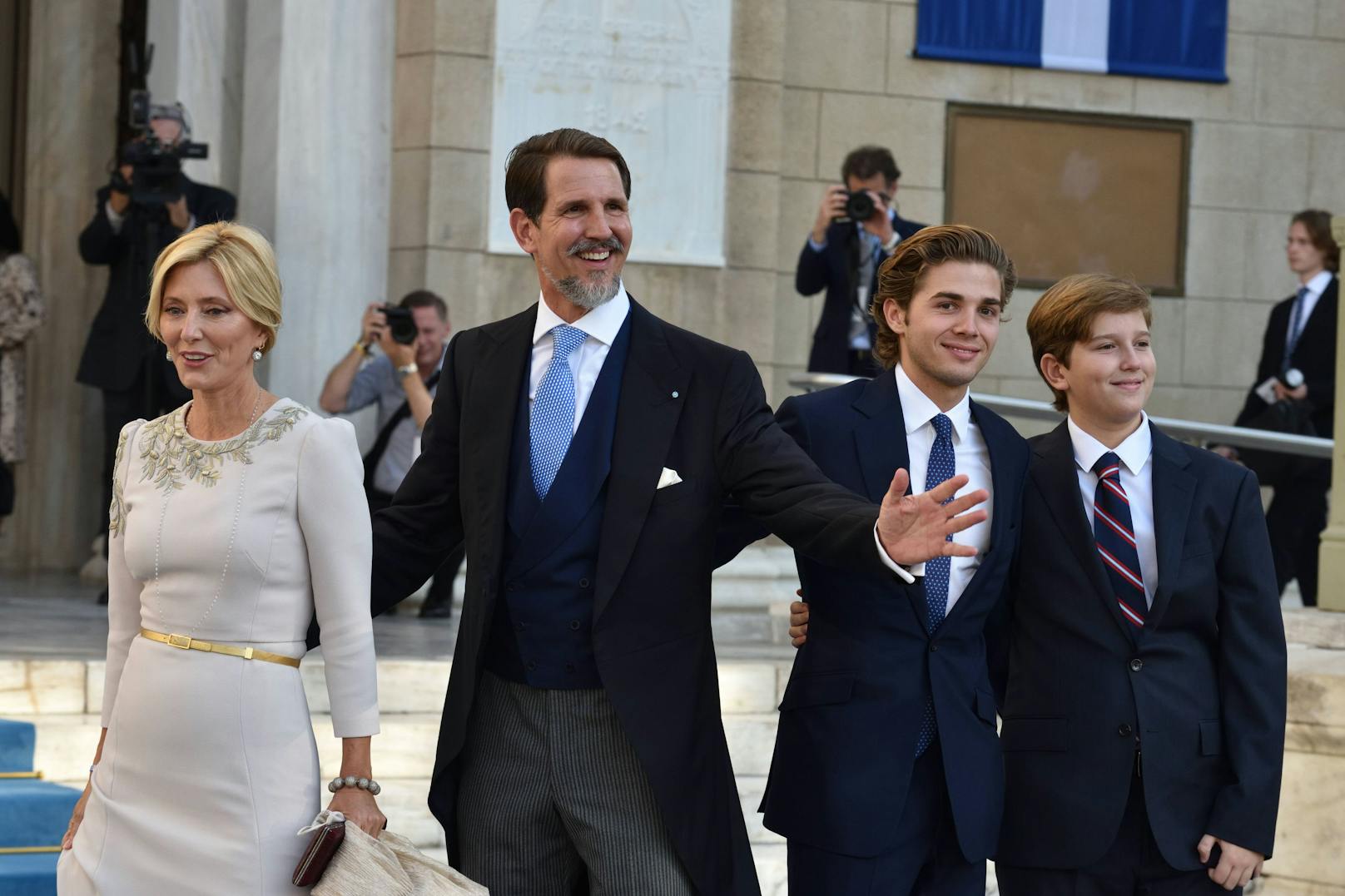 Prinzessin Marie-Chantal, Kronprinz Pavlos, Prinz Aristidis Stavros und Prinz Achileas Andreas 