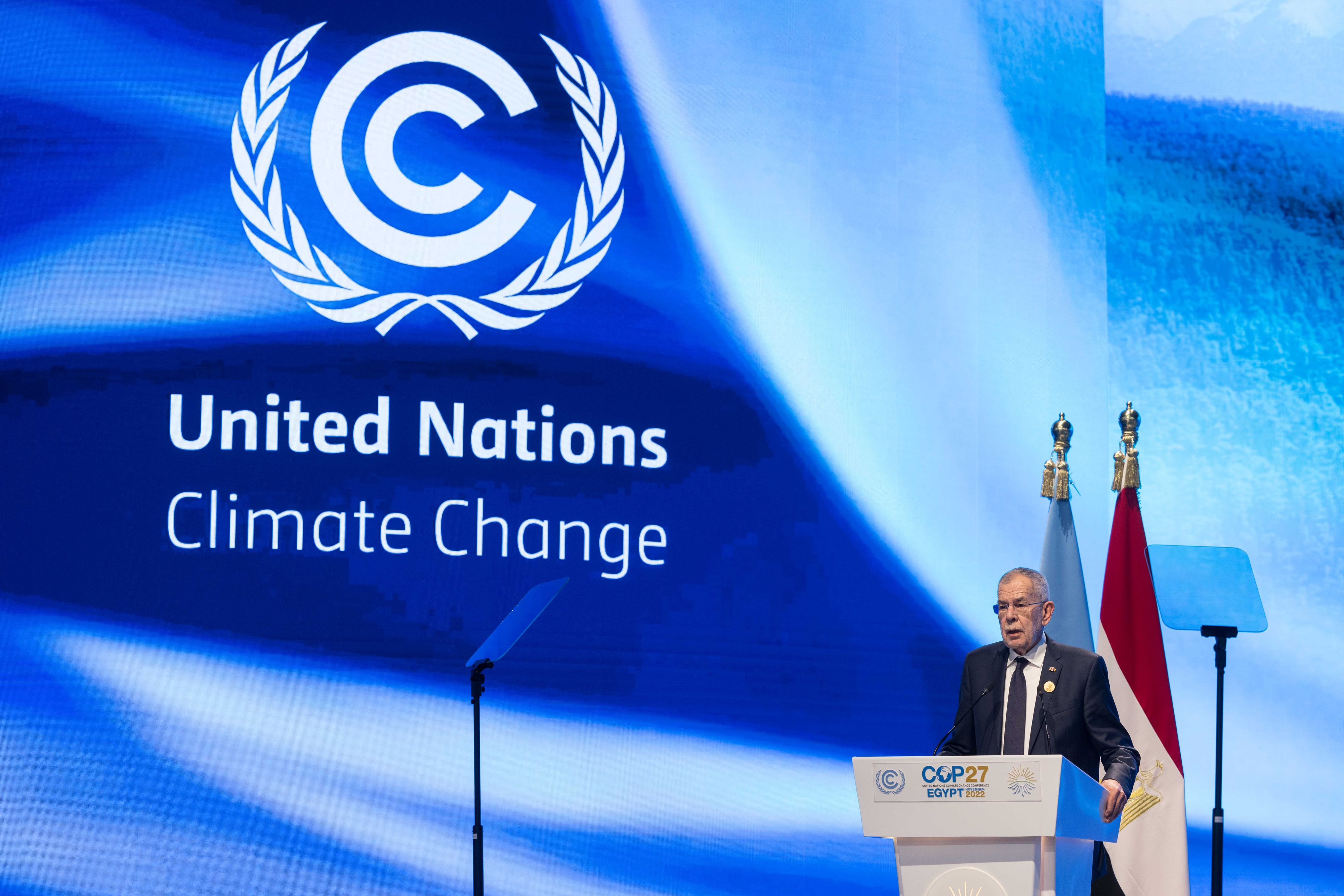 Bundespräsident Alexander Van der Bellen bei seiner Rede am Dienstag bei der COP27 in Sharm el-Sheikh.