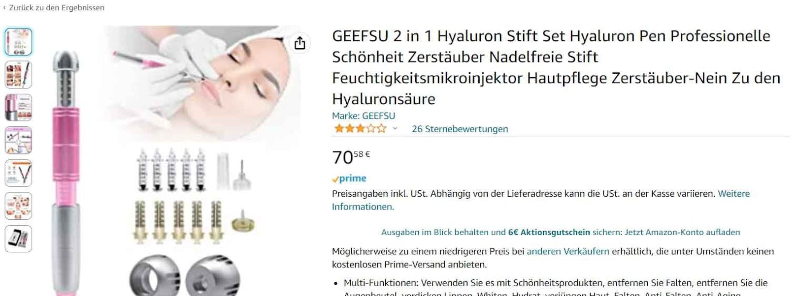 Hyaluron Pens werden unter anderem auf Plattformen wie Amazon angeboten. Vom angegebenen Hersteller fehlt online allerdings jede Spur.