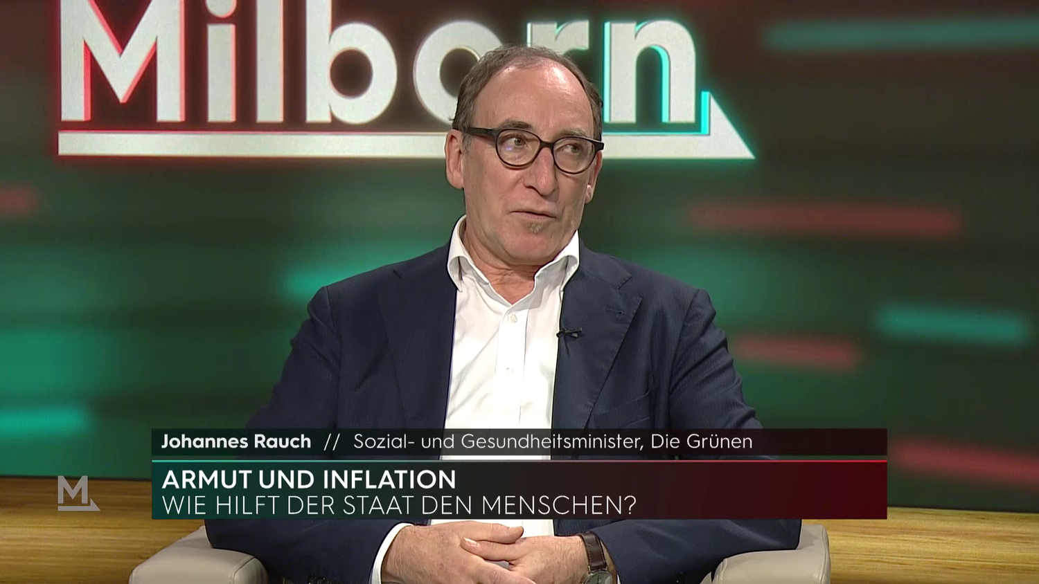 Sozialminister Johannes Rauch im Talk mit Corinna Milborn am 9. November 2022.