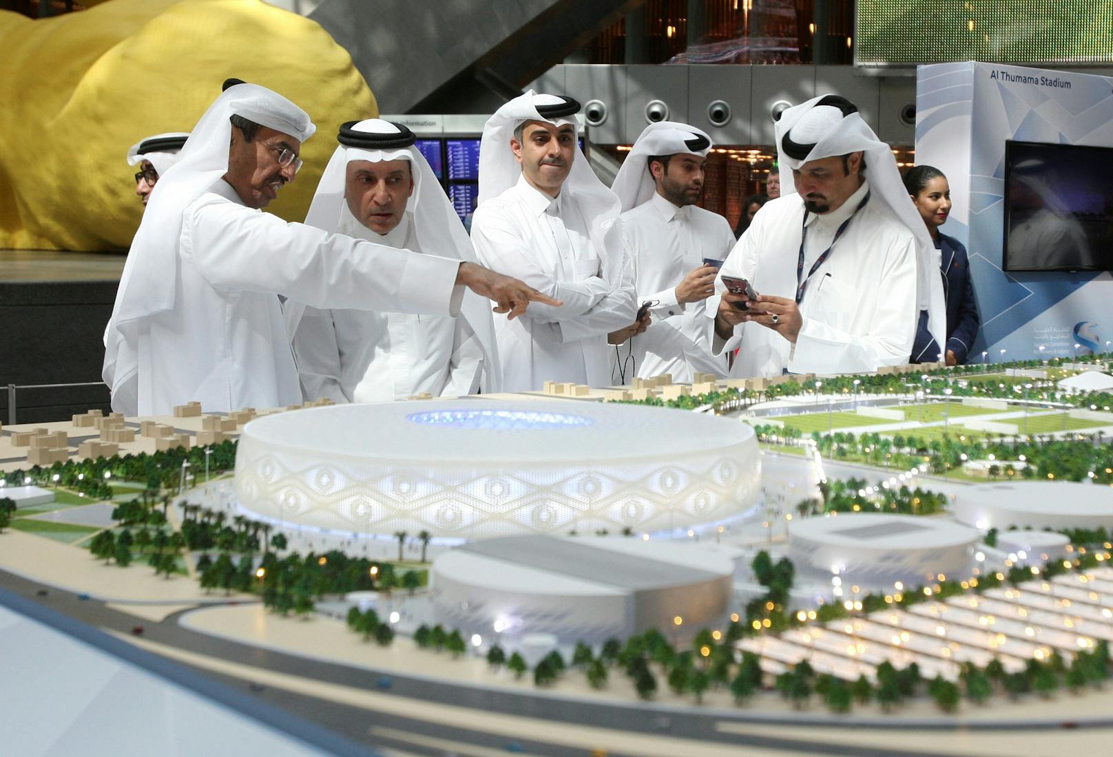 Das Design des Stadions&nbsp;Al Thumama in Doha stellt die Gahfiya dar – eine traditionelle gewebte Mütze, die von jungen Burschen und Männern im Nahen Osten getragen wird.