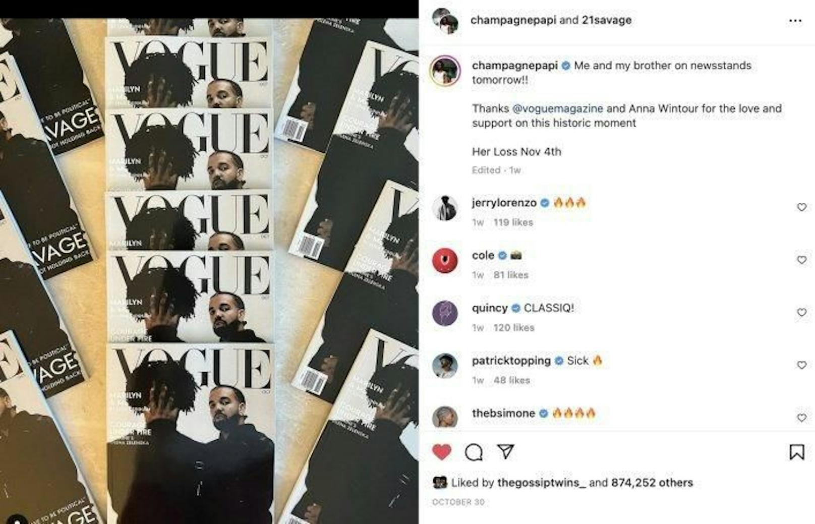 Die "Vogue"-Coverstars Drake und 21 Savage hat es nie gegeben. 
