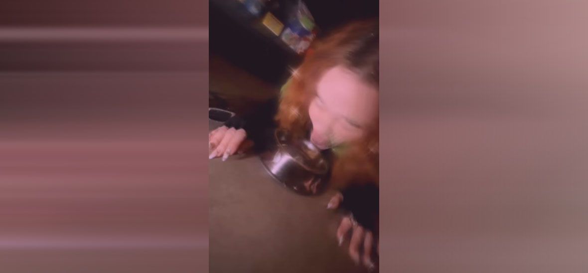 Im Hintergrund läuft der Song "I Wanna Be Your Dog" ("Ich möchte dein Hund sein").