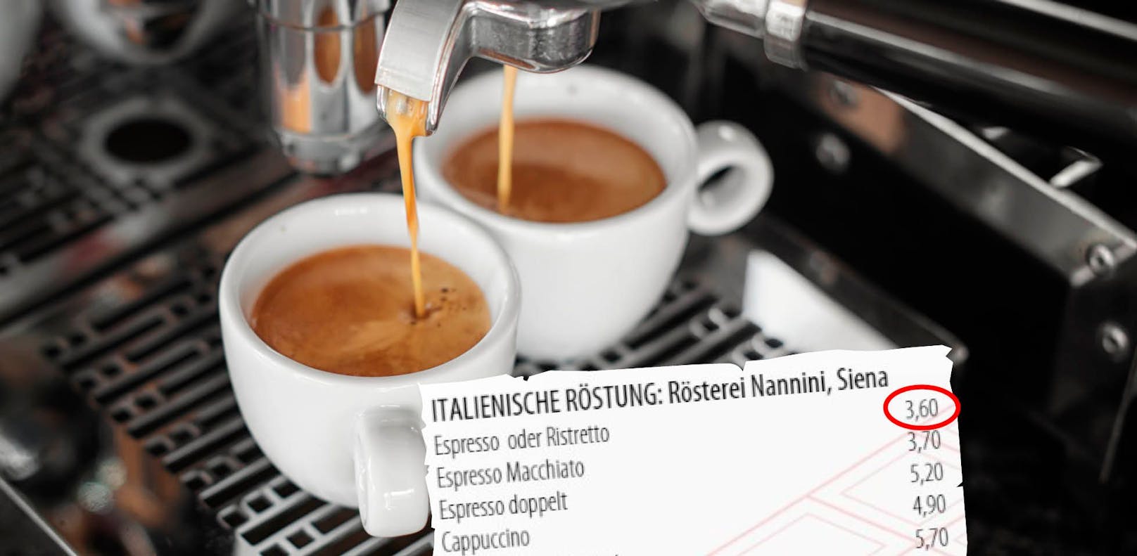 In einem Linzer Kaffeehaus kostet der kleine Espresso 3,60 Euro.