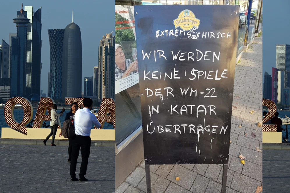 15 November 2022: Touristen in Doha, Katar; Wirt Andreas Hirsch wird in seinem Lokal die WM nicht übertragen.