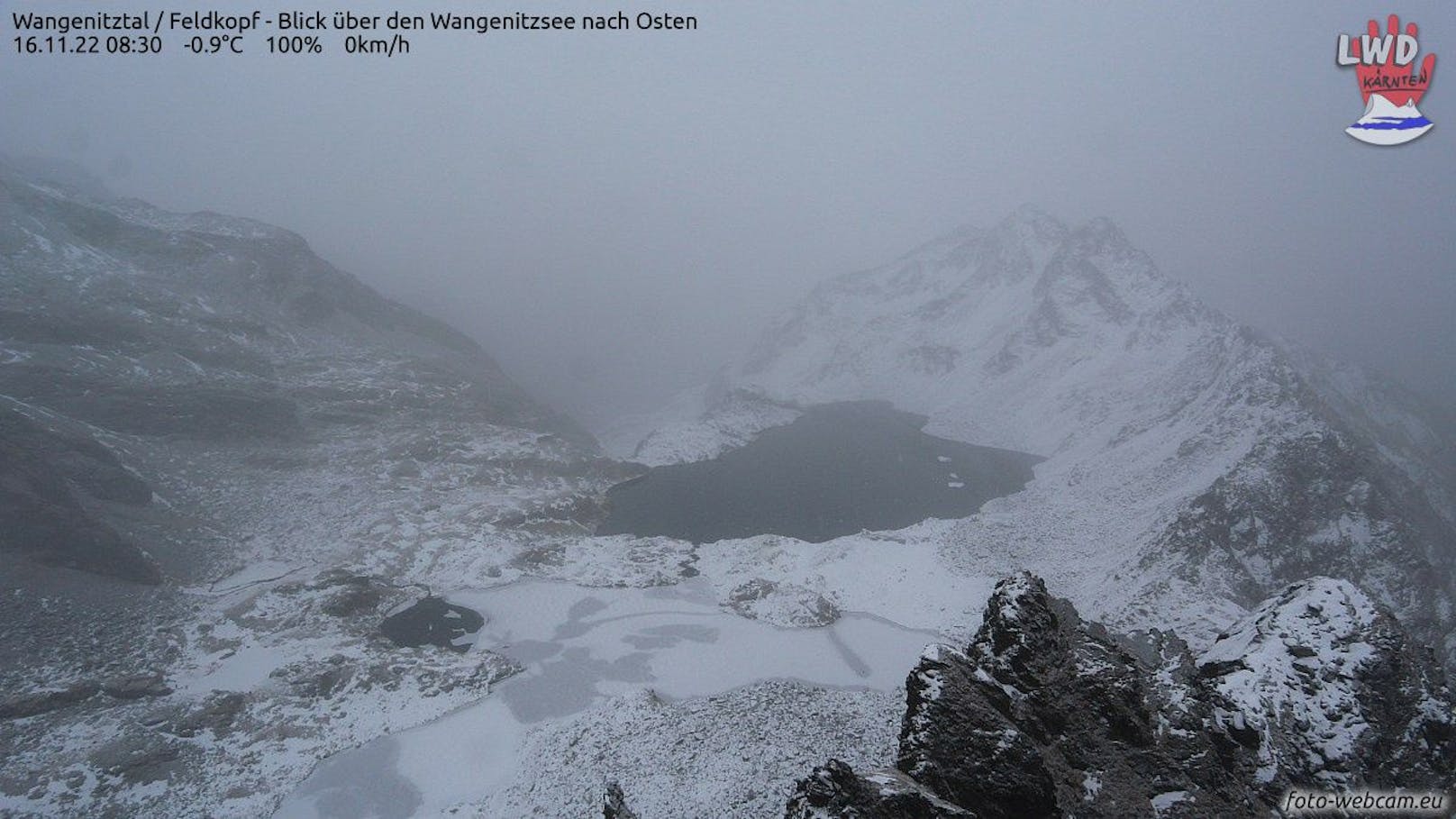 Die Schnee-Situation am Wangenitzsee (2508m, Kärnten) am 16. November 2022.