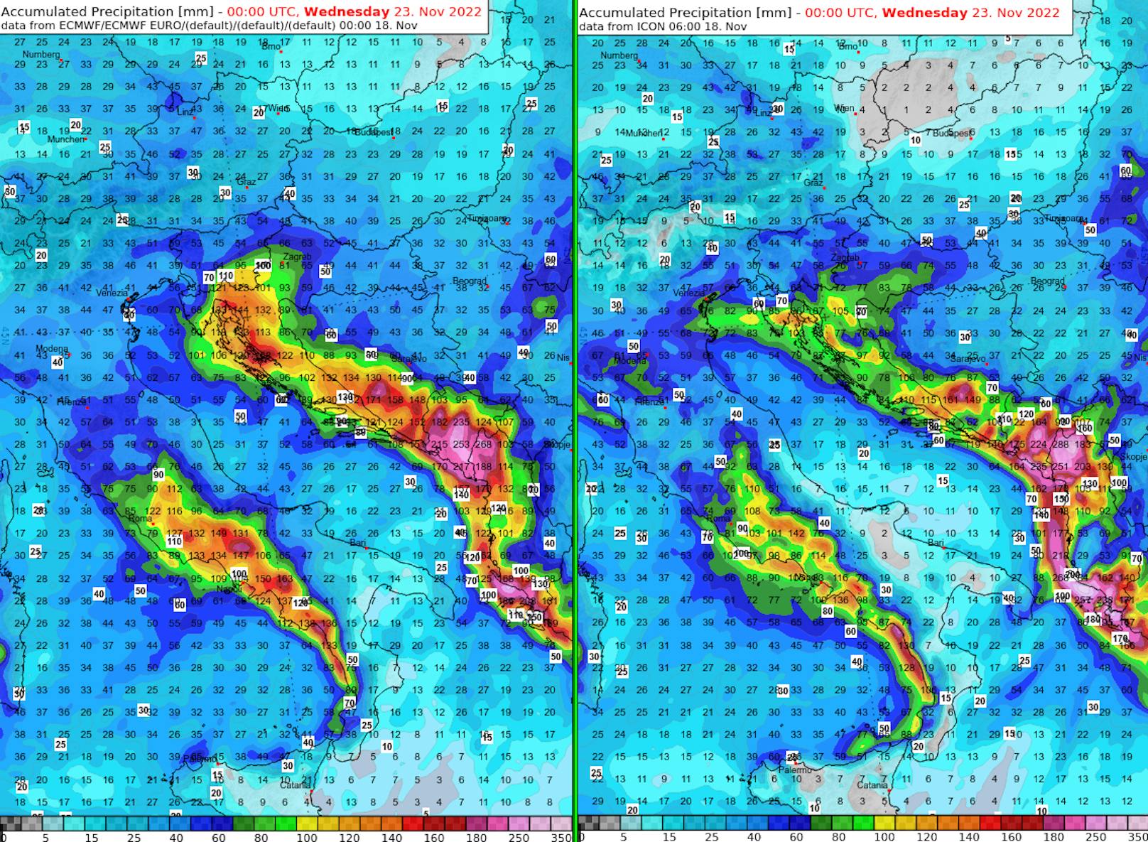 Bis Dienstagabend werden immense Regengüsse im Mittelmeerraum erwartet.