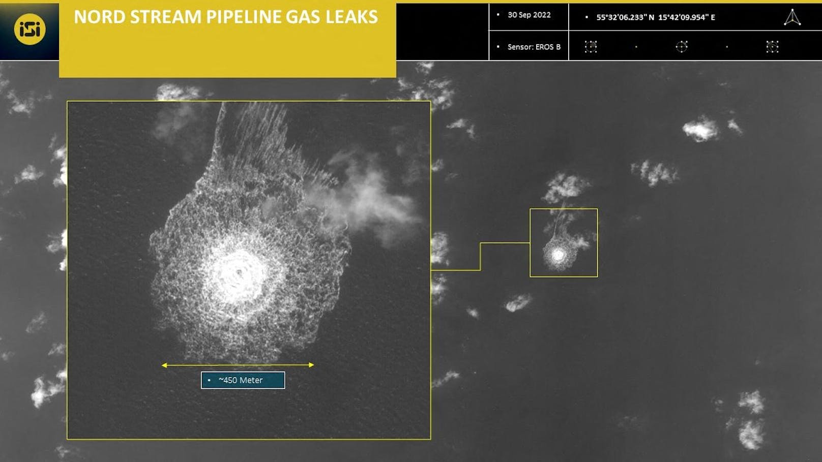 Satellitenbilder zeigen die Gas-Lecks an den Pipelines im September.