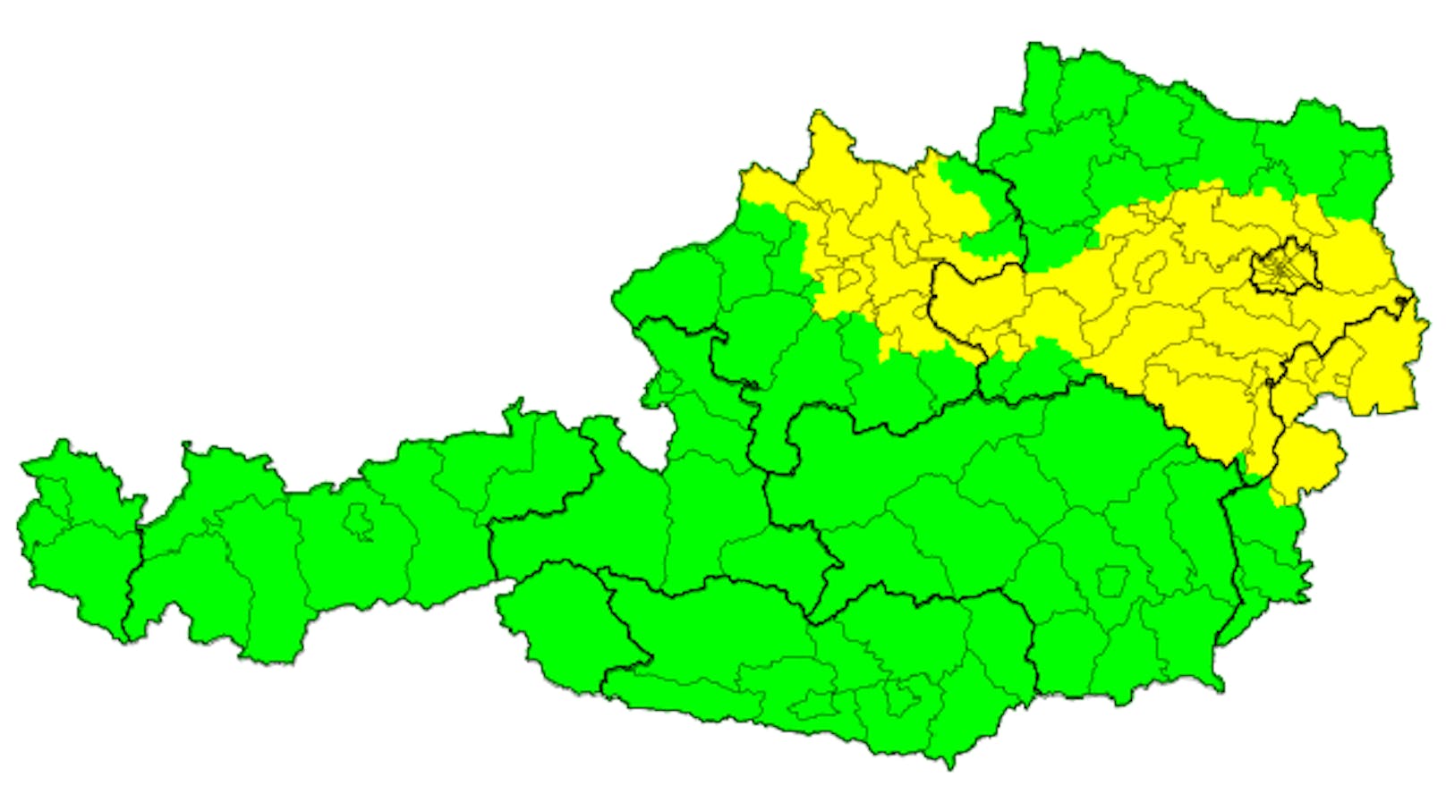 Vorwarnung: In den gelb markierten Regionen kann es zu gefrierendem Regen kommen.
