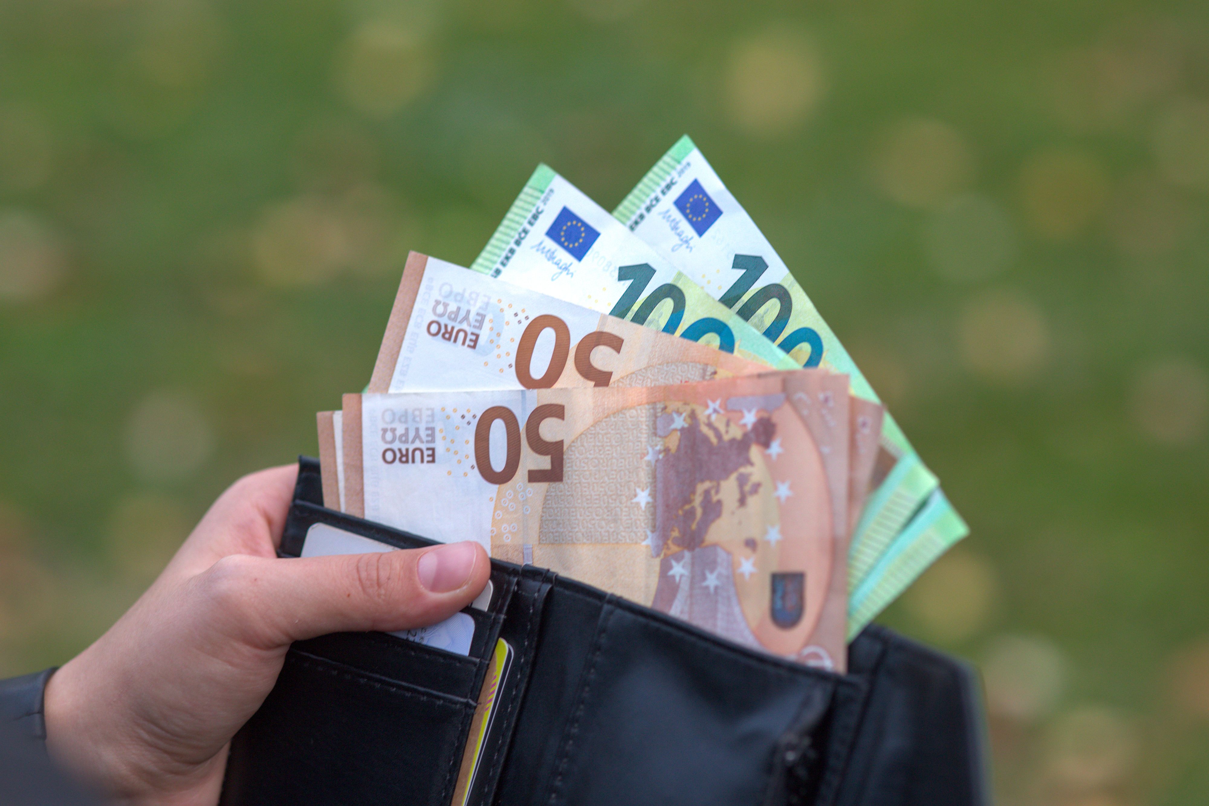 Women's wallet with euro bills