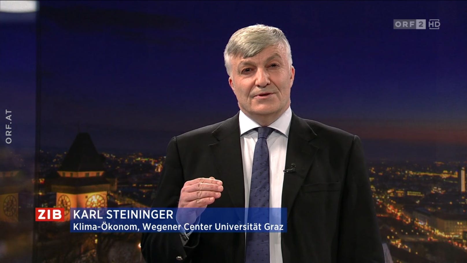 Klimaökonom Karl Steininger in der ZIB2 am 20. November 2022 mit Marie-Claire Zimmermann.