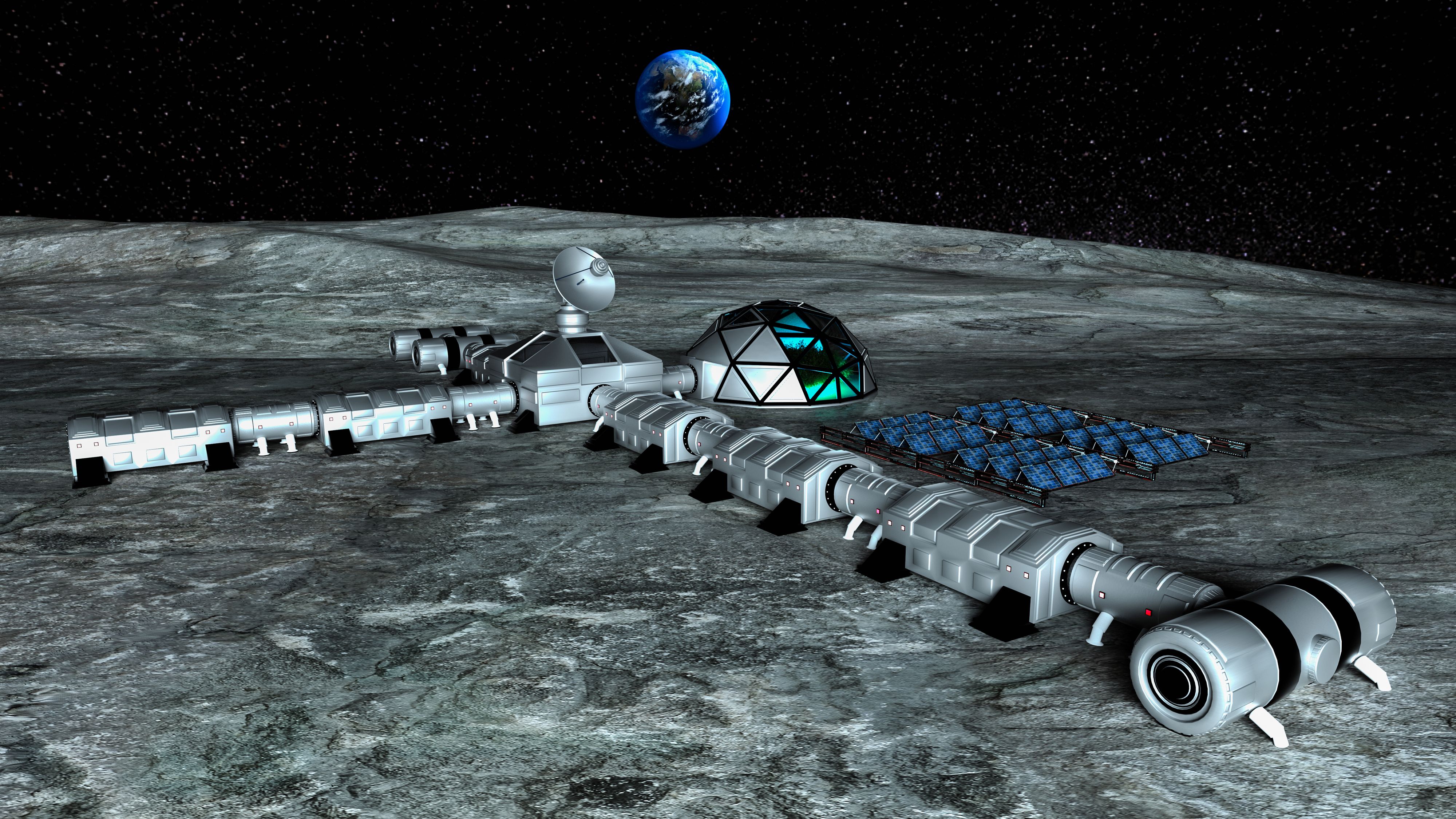 a base on the moon (3d rendering,this image elements furnished by NASA) https://www.visibleearth.nasa.gov/view.php?id=74518