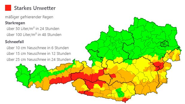 Die aktuelle Unwetterwarnkarte am Dienstag, 13.20 Uhr.