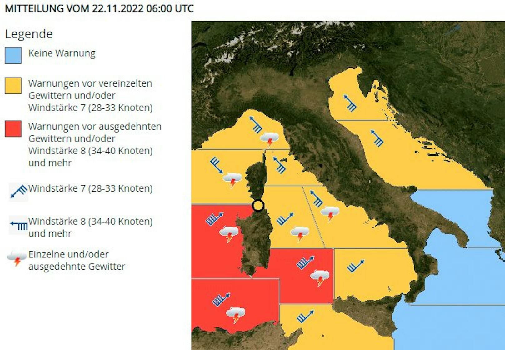 Auch Italien hat für Teile des Mittelmeers Unwetterwarnungen ausgegeben.