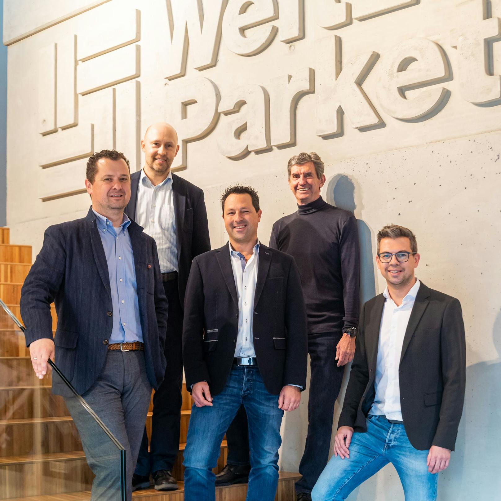 Die Leiter und Eigentümer von Weitzer Parkett. v.l.n.r.: Martin Karner, <strong>Josef Stoppacher</strong>, Daniel Posch, Wilfried Weitzer, Georg Posch