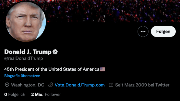 Trump hatte vor seiner Sperrung bei Twitter rund 88 Millionen Follower. 