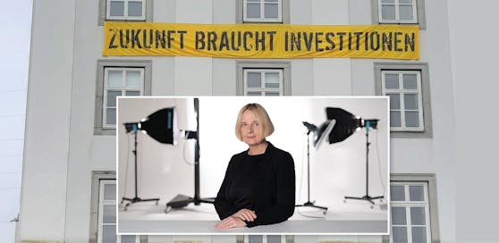 Mit einer eindringlichen Botschaft am Gebäude macht die Linzer Kunstuni-Rektorin Brigitte Hütter auf die prekäre finanzielle Lage aufmerksam.