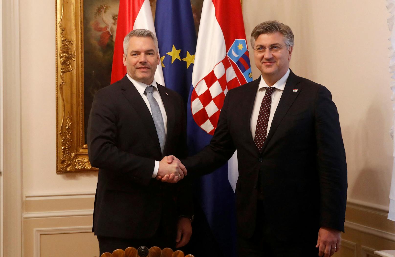 Bundeskanzler Nehammer mit dem kroatischen Regierungschef Andrej Plenkovic.