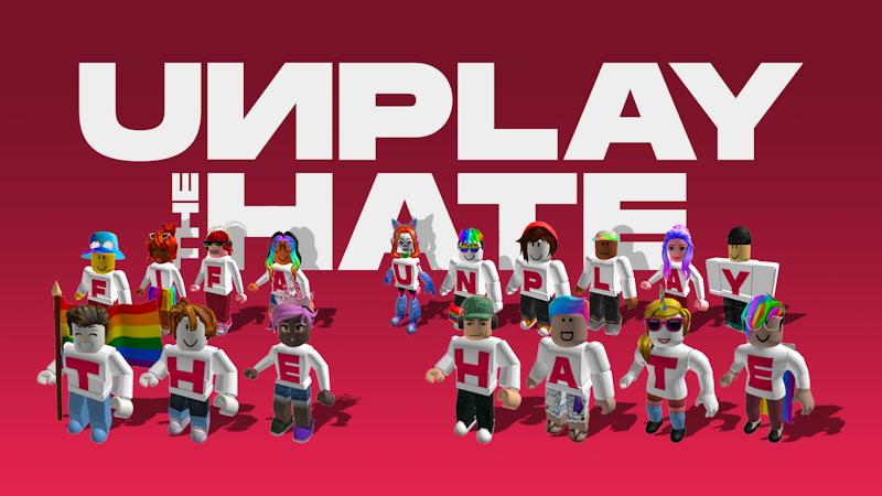 Die Aktivistinnen und Aktivisten bilden mit T-Shirts den Satz "Fifa Unplay the Hate", und zeigen sich sonst in Regenbogenfarben.