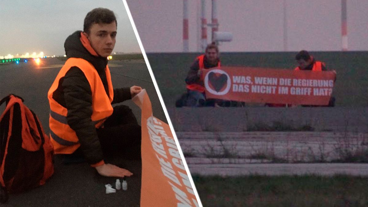Klimaaktivisten der "Letzten Generation" blockierten am 24. November 2022 den Berliner Flughafen.