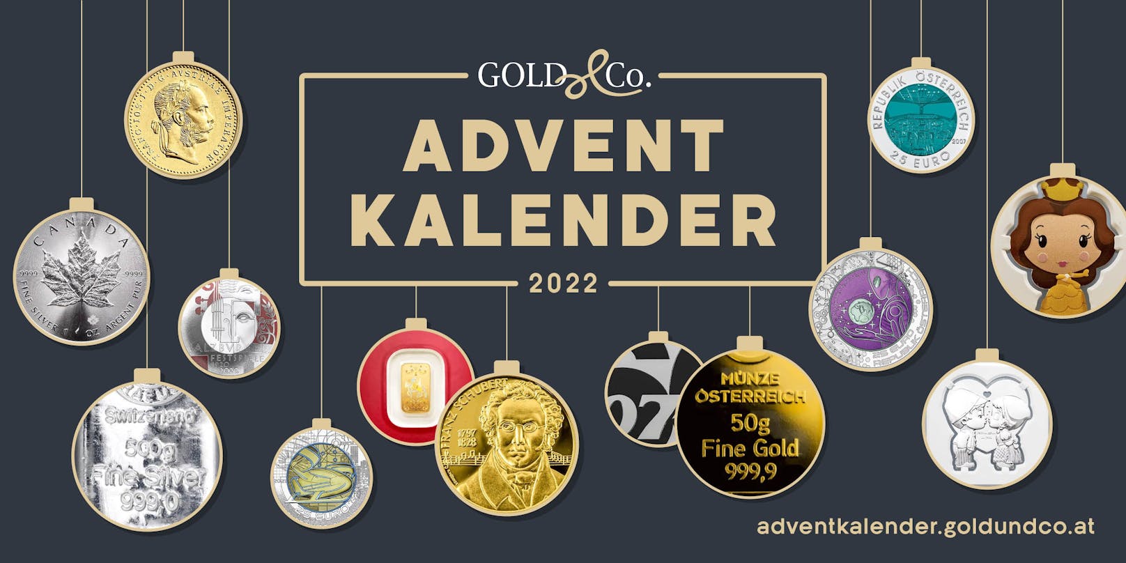 Der Adventkalender 2022 von Gold&amp;Co stellt euch von 01. bis 24. Dezember wertvolle Geschenke aus Silber und Gold zur Verfügung.