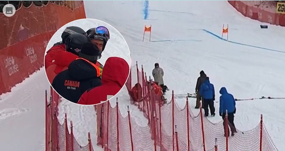 Mauro Caviezel nach seinem Sturz in Lake Louise mit blutüberströmtem Gesicht.