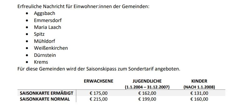 Sondertarif für Anrainergemeinden