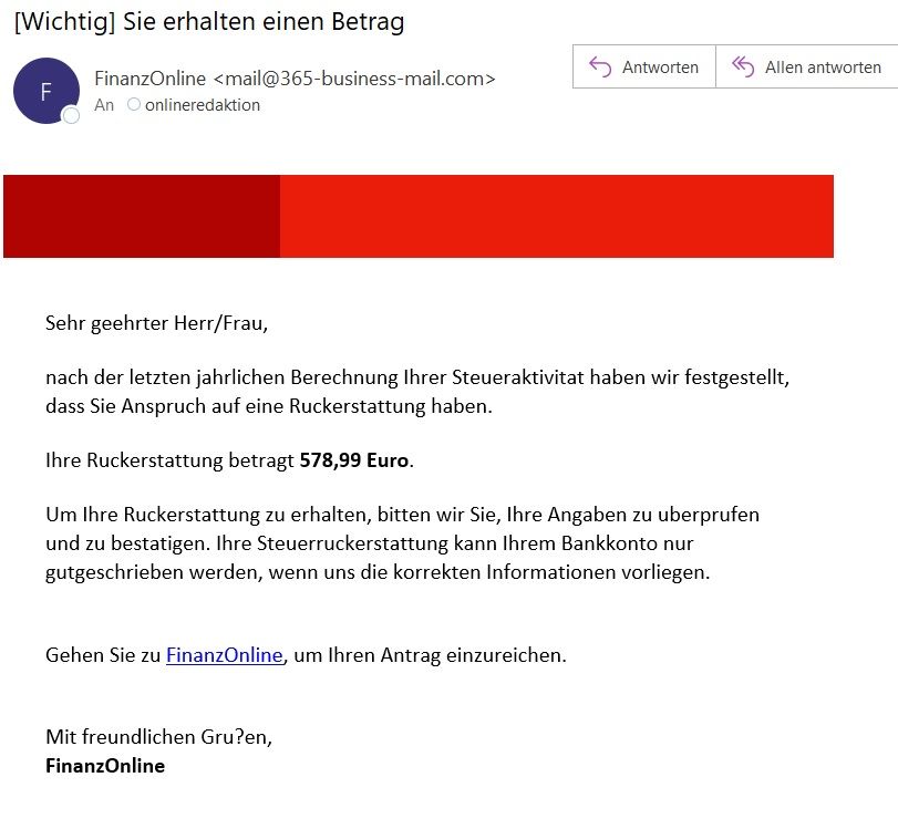 So sieht die Fake-Mail aus